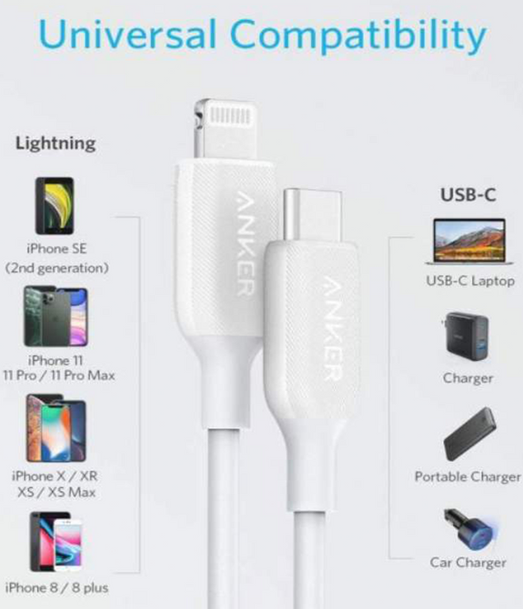 Anker PowerLine III USB-C To Lightning White 3ft